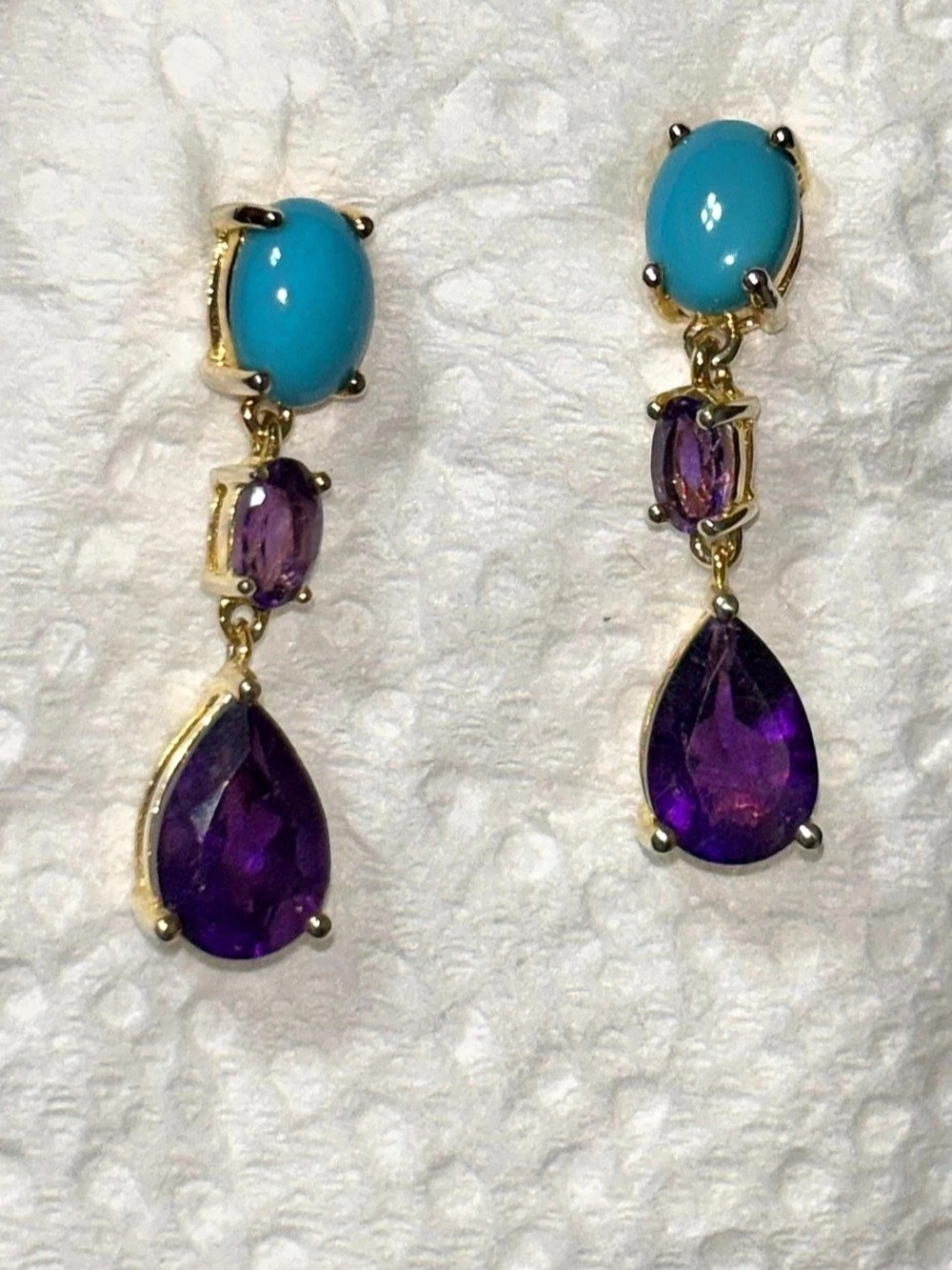 Lusaka Drop Earrings Turquoise & Amethyst Gold plated 925 Sterling Silver Like N